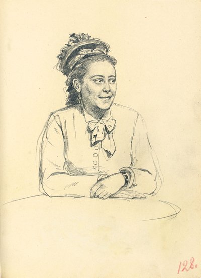 دراسة عن "مقهى باريسي": امرأة جالسة بأقواس وأيدي مطوية ، ج. 1872-1875 بواسطة ايليا افيموفيتش ريبين