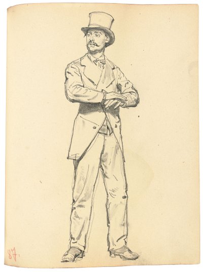 دراسة عن "مقهى باريسي": رجل يقف مع قبعة ، وبصرف النظر الساقين ، ج. 1872-1875 بواسطة ايليا افيموفيتش ريبين