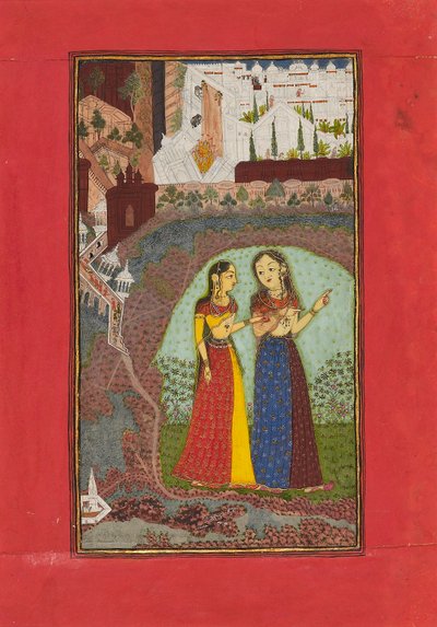 سيدتان في منظر طبيعي مع قصر ، 1725 بواسطة غير معروف