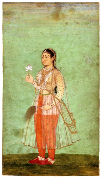 سيدة مع زهرة وخفقت يطير ، c.1630 بواسطة الفن الهندي
