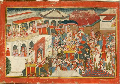 كريشنا وبلاراما ينطلقان من قصر ، ج. 1840 بواسطة الفن الهندي