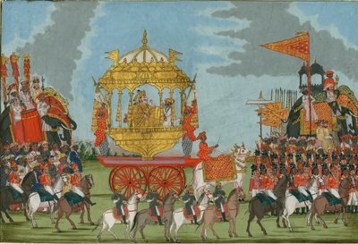 راجاه تانجور يركب فيلًا لحفل زفاف ، ج. 1780 بواسطة الفن الهندي
