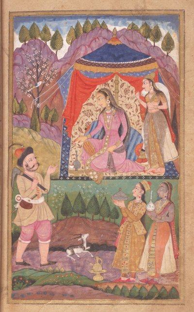 48.62 الورقة 138 فرهاد يروي مغامراته إلى الأميرة شيرين ، من خسرو وشيرين ، مدرسة ديكاني ، 1722 بواسطة المدرسة الهندية