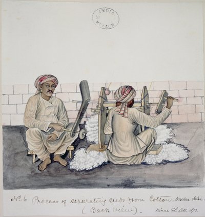 AS10 Vol.52 ff.3 4896.cat.201 i-iv رجلان يحلجان القطن ، بومباي ، حوالي 1873 (ألوان مائية على ورق) بواسطة المدرسة الهندية