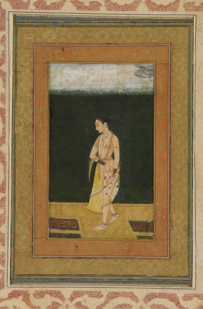 سيدة تسير في حديقة ، ألبوم ألبوم مع لوحة ، c.1730 بواسطة المدرسة الهندية