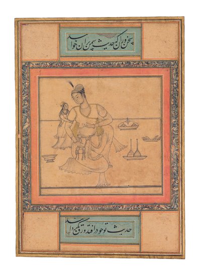 أمير شاب في محيط عائلي ، c.1600 (ألوان مائية مبهمة وذهبية) بواسطة المدرسة الهندية