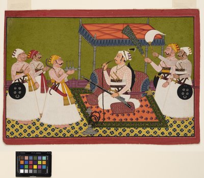 مهراجا سامود حوالي عام 1760 (معتم فضة وذهب على ورق) بواسطة المدرسة الهندية