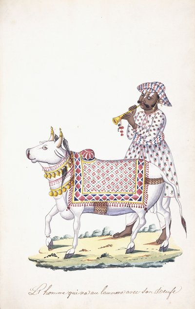 رجل مع ثوره ، ج. 1825 (قلم رصاص ، قلم ، حبر أسود ، w - c ، على ورق Whatman) بواسطة المدرسة الهندية