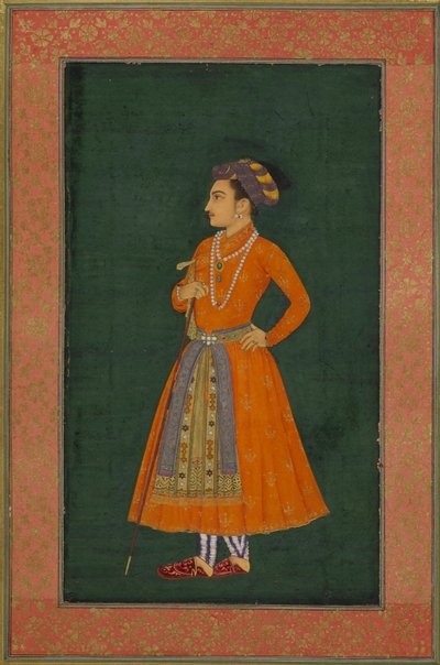 أمير يرتدي اللون البرتقالي ، صورة توضيحية من "ألبوم The Dara Shikoh" (حبر وذهبي على ورق) بواسطة المدرسة الهندية
