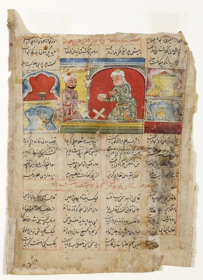 حكيم يقرأ لملك تحت المصباح الملكي ، 1425-1450 (مرحاض غير شفاف على الورق) بواسطة المدرسة الهندية