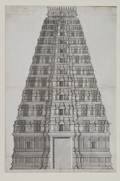 اثني عشر طابقا gopuram بواسطة المدرسة الهندية