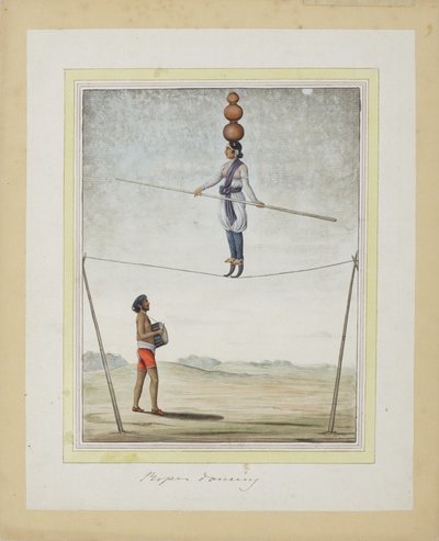 Acrobat على حبل مشدود ، الطبال أدناه ، c.1820 (مرحاض غير شفاف على الورق) بواسطة المدرسة الهندية