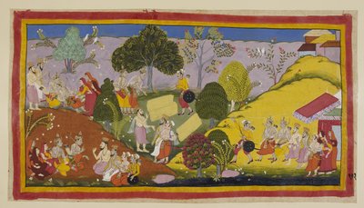 أضف 15296 (1) f.101r ، على اليسار Bharata ، في محنته الشديدة ، يغمى عليه بعد سماع Guha