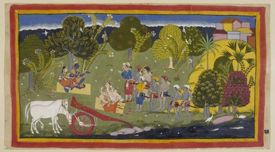 أضف 15296 (1) f.63r ، وصل الرفاق إلى نهر جانجا في سرينغافيرابورا راما وجلس سيتا على حصيرة من القش تحت شجرة ، من المفترض أن تكون شجرة إنجودي ، بينما لاكسمانا وسومانترا يجلسان بالمثل في مواجهتهم. كانت الخيول unhar بواسطة المدرسة الهندية