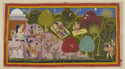 أضف 15296 (1) f.68r ، في أعلى الوسط ، يقضي الثلاثة الليل في الغابة. يرقد سيتا وراما على بساط واحد ، وسيفه وقوسه بجانبه ، بينما يجلس لاكسمانا على بساطه يوبخ راما لإفساح المجال للحزن. في الجزء السفلي ، ثم يتجهون إليها بواسطة المدرسة الهندية