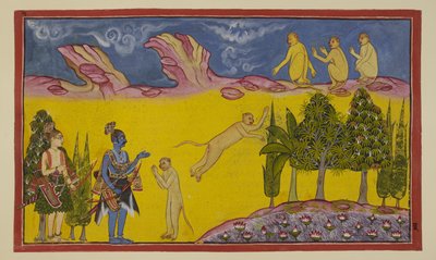 أضف 15296 (2) f.3r ، سوجريفا خائف في البداية ، معتقدًا أن هؤلاء المحاربين المسلحين قد أرسلهم أخوه المغتصب با لي لتدميره. يرسل وزيره الحكيم هانومان لمعرفة المزيد عن الغريبين. يقدم هانومان نفسه بواسطة المدرسة الهندية
