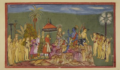 أضف 15296 (2) f.56r ، يسأل راما سوجريفا ، الذي سبق أن وصف أرباع العالم الأربعة ، كيف تعرف عليهم جيدًا. يخبره سوجريفا أنه طارده أخوه با في الأرباع الأربعة بواسطة المدرسة الهندية