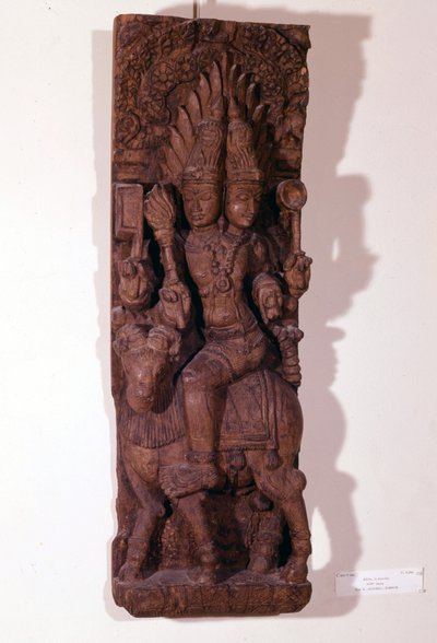 أجني ، إله النار ، مُصوَّر برأسين (ذو رأسين) على كبش ، وفقًا للأساطير الهندوسية. نحت الخشب من القرن السابع عشر. باريس ، متحف Guimet. بواسطة المدرسة الهندية