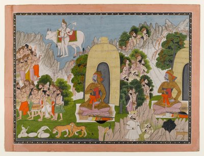 Arjunas Penance ، مشهد من سلسلة Mahabharata ، c.1825-40 (مرحاض وذهب على ورق) بواسطة المدرسة الهندية