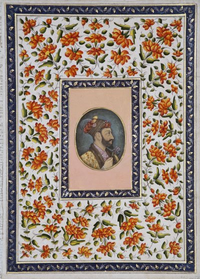 أورنجزيب بهادور يحمل قزحية ، c.1650 (مرحاض غير شفاف وذهب على ورق) بواسطة المدرسة الهندية