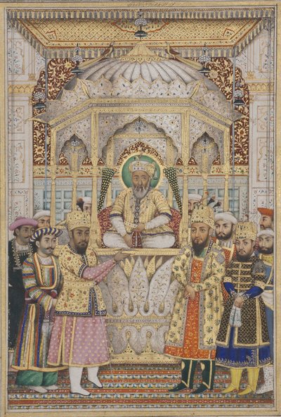 بهادور شاه الثاني في دربار ، 1837 (مرحاض غير شفاف وذهب على ورق) بواسطة المدرسة الهندية