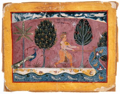 Balarama مع مشاركته Ploughshare في نهر Jamna ، c.1590-1600 (مرحاض غير شفاف وذهب على ورق) بواسطة المدرسة الهندية