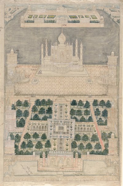 منظر عين الطائر لتاج محل في أغرا ، 1790-1810 بواسطة المدرسة الهندية