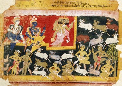 براهما تقدم تكريما لكريشنا باعتباره تجسد فيشنو ، c.1540-1575 بواسطة المدرسة الهندية