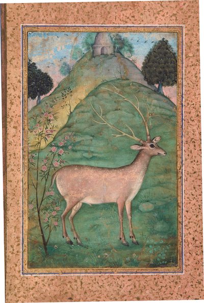 باك في المناظر الطبيعية ، ج .1595 (مرحاض غير شفاف وذهب على ورق) بواسطة المدرسة الهندية