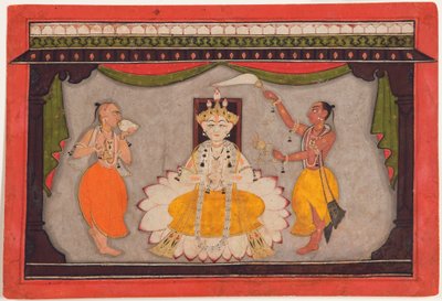 صورة بوذا الرمزية لفيشنو ، c.1700 (مراحيض غير شفافة ، ذهب ودرع خنفساء على ورق) بواسطة المدرسة الهندية