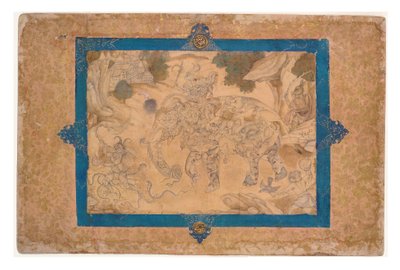 الفيل المركب والمخلوقات الأخرى ، c.1600 (مرحاض غير شفاف وذهب على ورق) بواسطة المدرسة الهندية