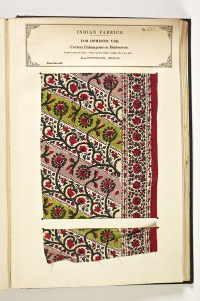 Cotton Palempore أو غطاء السرير ، Fatehgarh ، ولاية أوتار براديش ، الهند ، للاستخدام المنزلي ، رقم 152 من "مجموعة مصنعي المنسوجات في الهند" ، بقلم جون فوربس واتسون ، نُشر عام 1866 بواسطة المدرسة الهندية