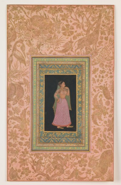 سيدة البلاط، الأسرة المغولية، عهد أورنجزيب، حوالي 1660-1700 (حبر وألوان مائية على ورق) بواسطة المدرسة الهندية