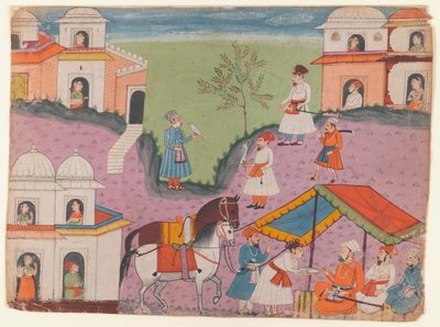 المغامرون يهربون ، صفحة من سلسلة قصصية غير معروفة ، c.1670 (مرحاض غير شفاف على الورق) بواسطة المدرسة الهندية