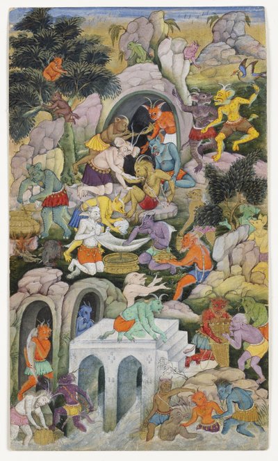 الشياطين في المناظر الطبيعية البرية ، c.1600 (مرحاض غير شفاف وذهب على ورق) بواسطة المدرسة الهندية