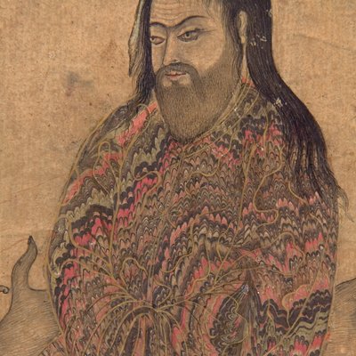 تفاصيل من درويش ، جالس في التأمل ، c.1650 (مرحاض غير شفاف وذهب على ورق) بواسطة المدرسة الهندية