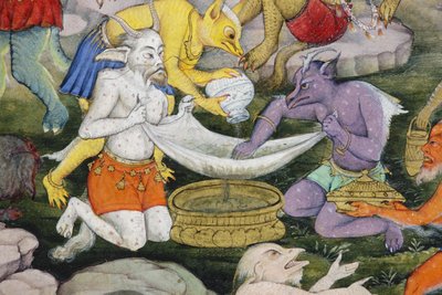 تفاصيل من الشياطين في المناظر الطبيعية البرية ، c.1600 (مرحاض غير شفاف وذهب على ورق) بواسطة المدرسة الهندية