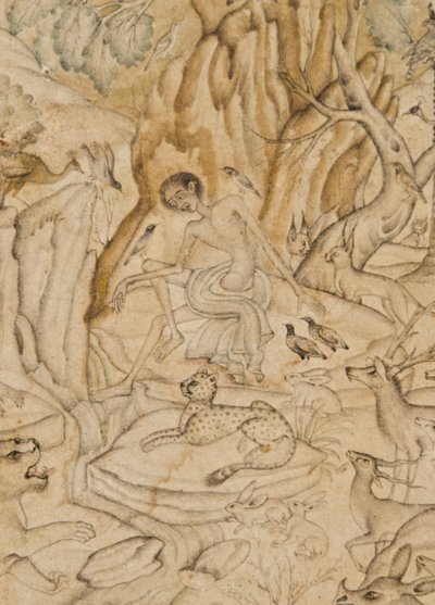تفاصيل من مجنون في البرية ، ج .1595 (مرحاض غير شفاف وذهب على ورق) بواسطة المدرسة الهندية