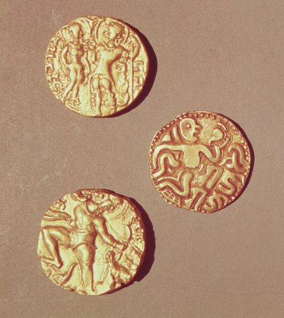 دينار كومارغوبتا الأول (425-454) تشاندراغوبتا الأول (320-335) وسري راجراي (ذهبي) بواسطة المدرسة الهندية