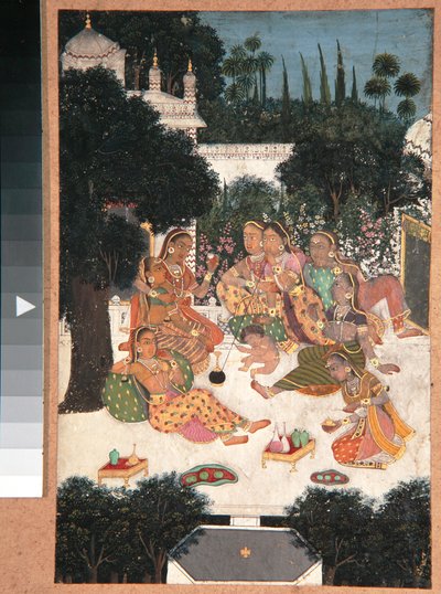 ثماني نساء وطفل على شرفة القصر ، 1760 ج (مرحاض غير شفاف على الورق) بواسطة المدرسة الهندية