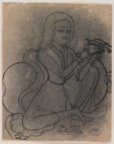 فتاة أوروبية تغذي ببغاء ، c.1780 (حبر على ورق ، مغرور من أجل المتحولة) بواسطة المدرسة الهندية