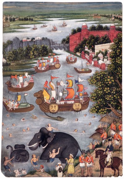 الاحتفالات على نهر ، c.1825 (مرحاض غير شفاف على الورق) بواسطة المدرسة الهندية