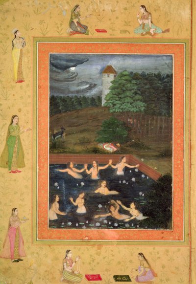 في. 07B.38r ثماني سيدات للاستحمام ، ج .1650 (يعزى إلى Payag) بواسطة المدرسة الهندية
