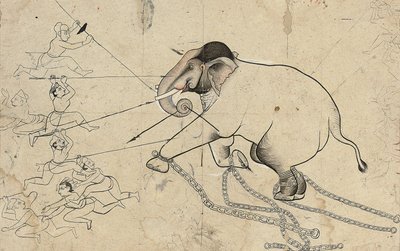 رسم إيزاردا أو كوتاه لترويض فيل ، ج .1720 بواسطة المدرسة الهندية