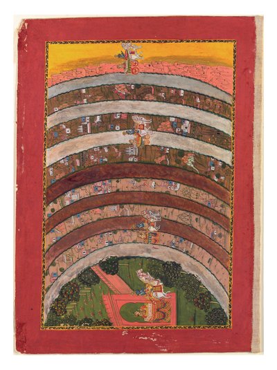 رحلة عبر أراضي مجهولة ، من رحلات كريشنا في عربته ، c.1750 (مرحاض غير شفاف ، ذهب وفضة على ورق) بواسطة المدرسة الهندية