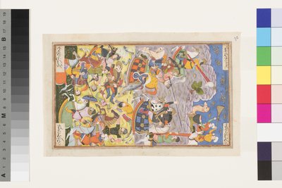 خسرو الثاني بارفيز وبهرام تشوبين: المعركة الثانية ، 1608 (مرحاض غير شفاف وذهب على ورق) بواسطة المدرسة الهندية