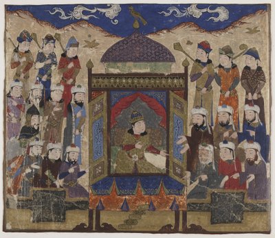 خسرو برويز جالسًا على تخت تقيس ، 1425-50 بواسطة المدرسة الهندية