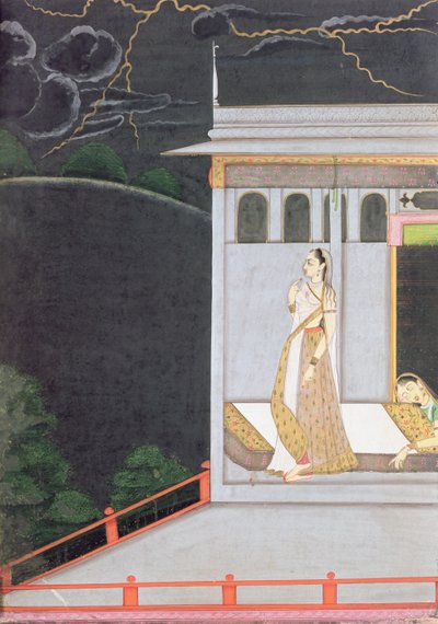 سيدة تنتظر عشيقها ، من "Vasakasayya Nayika" ، إحدى بطلات الخطاب الهندوسي ، تلال البنجاب ، c.1760 بواسطة المدرسة الهندية