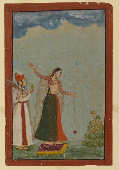 سيدة مع اليويو ، c.1770 (مرحاض غير شفاف وذهب على ورق) بواسطة المدرسة الهندية