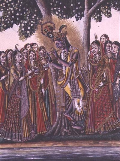 MSS EUR C 116/1 f.14v Krishna ، من الملحمة الهندوسية "Adhyatma Ramayana" ، لوحة لفنان تشابرا ، تحمل علامة مائية 1802 بواسطة المدرسة الهندية